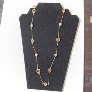 Vintage  elegant gold  tone long station necklace faceted stone rhinestone